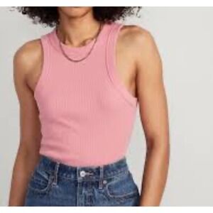 Old Navy sz L Tall Womens Pink Fitted Stretchy Rib-Knit Crew Neck Tank Top Comfy